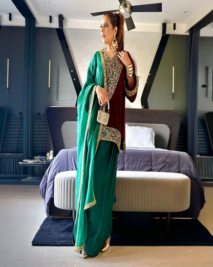 Makhmali Nazakat Suit With Pure Organza Dupatta